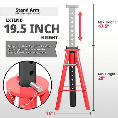 DNA Motoring 10T Pin-Type Jack Stands Heavy Duty Steel 10 Ton (20,000 lbs) Capacity,Adjustable Height 28"-47.5",TOOLS-00300