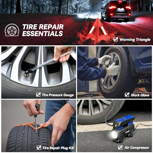 Car Emergency Kit with Portable Air Compressor, Winter Car Safety Roadside Assist Kit, Emergency Car Kit for Cars, Trucks