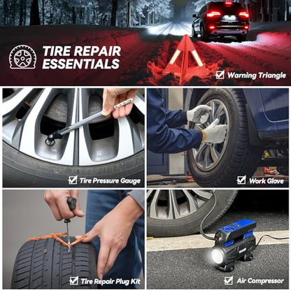 Car Emergency Kit with Portable Air Compressor, Winter Car Safety Roadside Assist Kit, Emergency Car Kit for Cars, Trucks