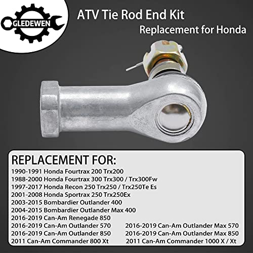 Tie Rod End Kit, Fit for 90-00 Honda Fourtrax 300/200, Ball Joint (2 Sets) | Compatible With 97-17 Recon 250, 01-08 Sportrax 250, 03-15 Bombardier Outlander 400/Max 400, 16-19 Can-Am Renegade/Commander - size: Honda Can-Am Bombardier