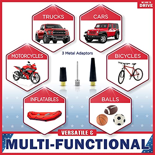 Tire Inflator Portable Air Compressor with Tire Repair Kit – Car Emergency Kit & 12V DC Dual Cylinder Air Pump for Cars, 150 PSI Tyre Pump with Tyre Pressure Gauge, and Car Accessories Air Pump