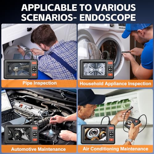 Dual Lens Endoscope Camera with Light, 1920P HD Borescope Camera with 4.3" LCD, 8 Adjustable LEDs, 16.4FT Semi-Rigid Cable & 32GB Card-IP67 Waterproof Inspection Borescope for Sewer/Drain/Pipe(Black)