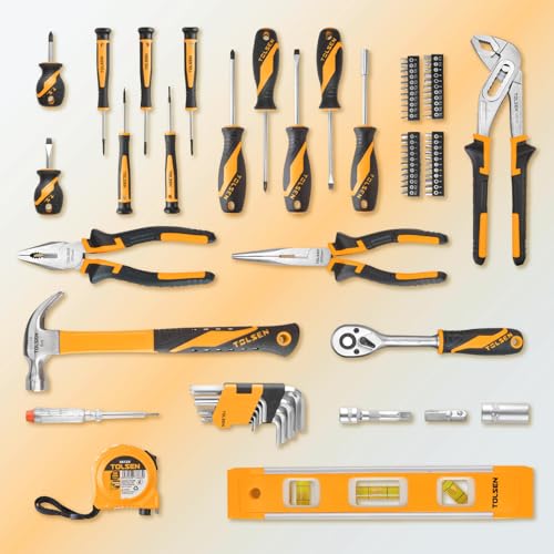 TOLSEN Tool Set Home Mechanic Tool Kit, Screwdriver,Hammer, Ratchet, Drill Bits,Hex Key,Tape Measure,Toolbox Storage Case, Hand Household Tool Set for College,Starter,Beginner - size: 89 PCS