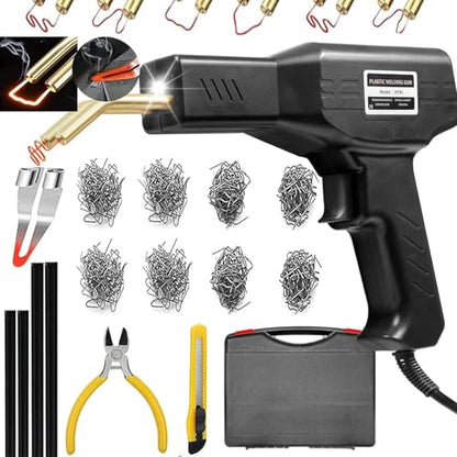 Plastic Welder,2 in 1 Plastic Welding Repair Kit with 1000pcs Hot Staples,4pcs Plastics Welding Rods,knife,Plier, Hot Staples Weld Gun Repair Kit for Car Bumper And Most Plastics(Black) - color: Black, size: 150w