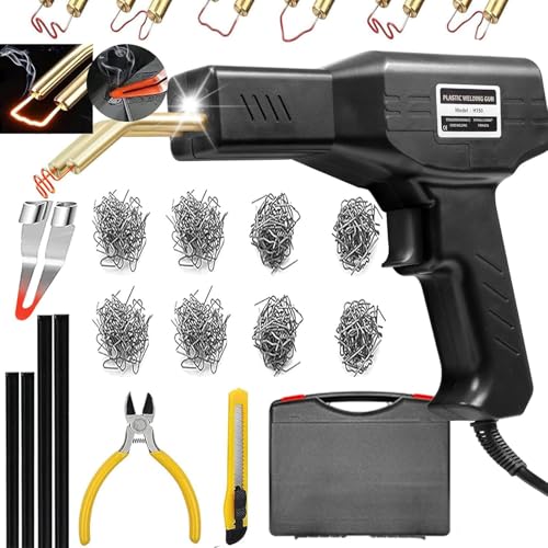 Plastic Welder,2 in 1 Plastic Welding Repair Kit with 1000pcs Hot Staples,4pcs Plastics Welding Rods,knife,Plier, Hot Staples Weld Gun Repair Kit for Car Bumper And Most Plastics(Black) - color: Black, size: 150w