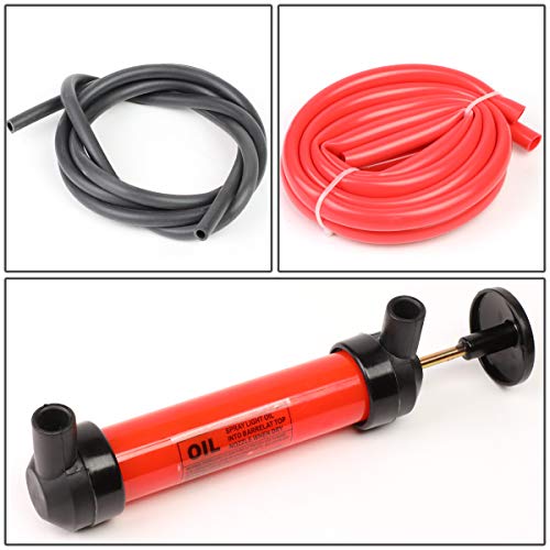 DNA Motoring TOOLS-00025 Portable Oil & Gas Siphon Pump Transfer Kit, Includes Hose and Tool Set, Multipurpose Air Pump, 1 Set, Red