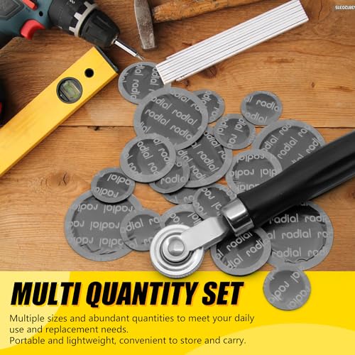 91 Pack Heavy Duty Tire Puncture Repair Kit | Comprehensive tire patch set with roller tool, multiple patch sizes 32mm 42mm 58mm, suitable for bike motorcycle car truck in