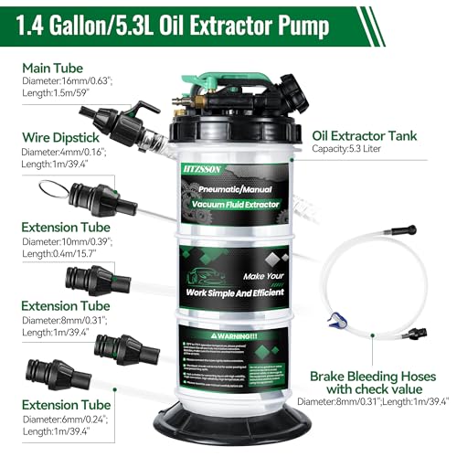 5.3 L Manual Pneumatic Fluid Extractor, Oil Change Vacuum Pump Extractor with 5 Tubes and A Brake Bleeding Hose for Automotive, Boats - size: 5.3L