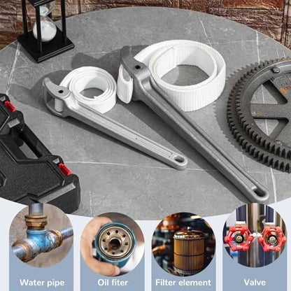 2 Pcs Adjustable Aluminum Oil Filter Strap Wrench Set,12 & 16-inch Pipe Wrench with Nylon Strap for Replacing Oil Filter Removal Tool for Tight Spaces,PVC Junctions