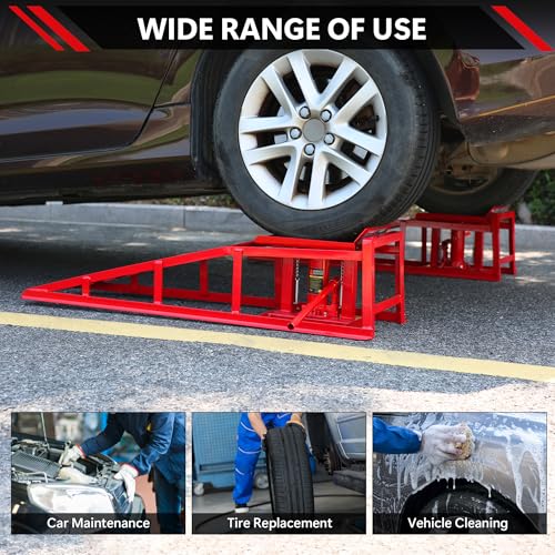 2 Pack Hydraulic Car Ramps 5T, Low Profile Truck Lift Service Ramps for Oil Changes, Truck Trailer Garage, for Home Garage, Vehicle Auto Garage Repair - color: Red