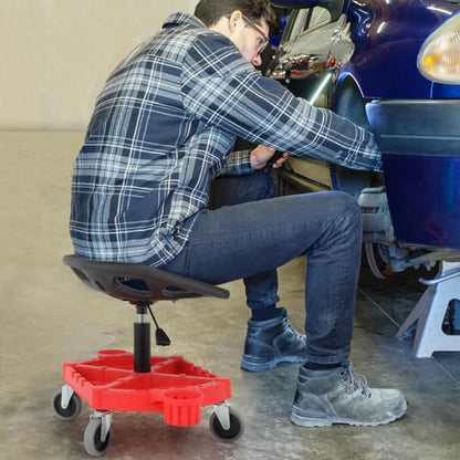 M-AUTO Padded Seat Shop Chairs for Garage with Wheels, 17.5”-22.5” Height Adjustable Swivel Mechanics Seat with Tool Organizer Tray for Garage and Garden, 300lbs Capacity - size: 22.5"