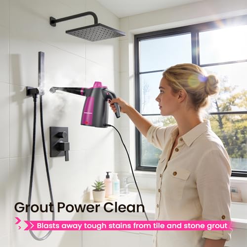 Steam Cleaner, Pressurized Handheld Multi-Surface Natural Steam Cleaner with 12pcs Accessory & Safety Lock, Portable Steamer for Cleaning Home, Kitchen, Bathroom, Car, Upholstery, Grout, Window - color: Grey