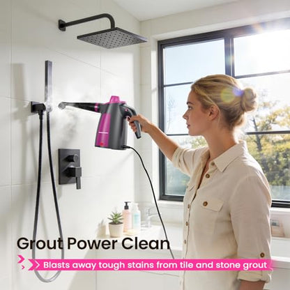 Steam Cleaner, Pressurized Handheld Multi-Surface Natural Steam Cleaner with 12pcs Accessory & Safety Lock, Portable Steamer for Cleaning Home, Kitchen, Bathroom, Car, Upholstery, Grout, Window - color: Grey