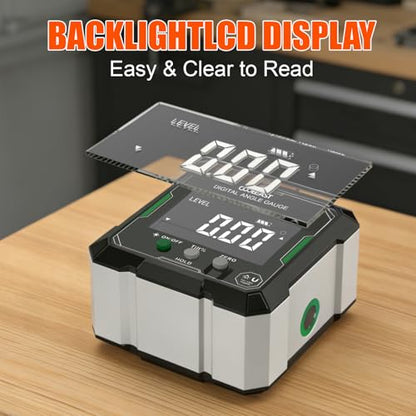 Digital Angle Finder with Green Laser, 4-side Magnetic Digital Laser Level, Rechargeable Mini Angle Gauge Measuring Tool Cube Inclinometer with Backlight for Woodworking Tablesaw Gift for Men - color: Green