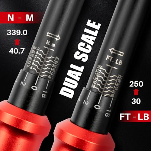 1/2-Inch Drive Click Torque Wrench-30-250Ft.Lb for Car Truck Repair | Adjustable Inch Pound Wrench (40-339Nm), Dual Range 72T Dual-Direction, 3% Precision for Motorcycle Heavy Equipment Farm DIY - size: 1/2"DR. 30-250 Ft-Lb