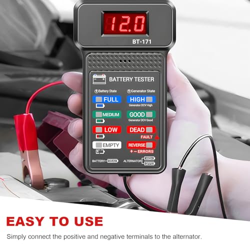 12V Car Battery Tester, Fast Response Charging System Analyzer with LCD Screen & LED Indication, Battery Load Monitor Digital Voltmeter Alternator Tester for Most Vehicles