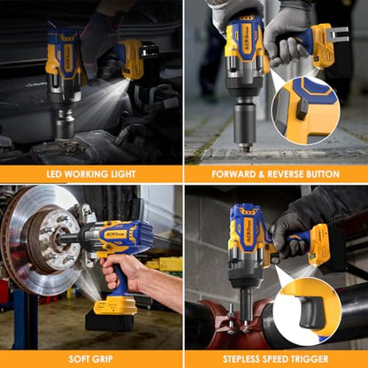 Cordless Impact Wrench 1/2" for Dewalt 20V Battery | High Torque 1700FT-LBS Brushless Impact Driver, Auto-Stop Reverse, Variable Speed, Heavy Duty Impact Gun (Bare Tool) - size: 1700 FT-LBS