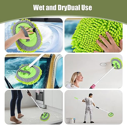 62" Car Wash Brush with Long Handle and Car Wash Brush Microfiber Car Cleaning Brush Kit for Car RV Truck Cleaning 1 Chenille Scratch-Free Replacement Head with Aluminum Alloy Pole (Green) - color: Green