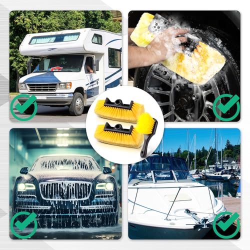 Vesici 2 Pcs 10 Inch Car Wash Brush Head with Soft Detailing Bristle Flow Through Car Cleaning Brush with 1 Pcs Stiff Bristle Wheel Brushes for Car Motorboat Rv Facades of Houses Wheel Carpet (Yellow) - color: Yellow