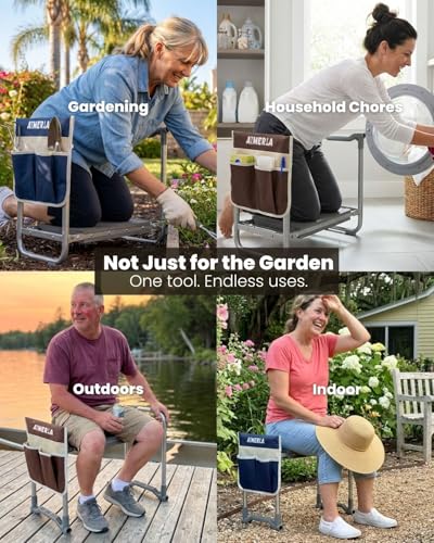 Aimerla Foldable Garden Kneeler Seat Heavy Duty [Upgraded Widened Thick Kneeling Pad] Garden Stool with Large Garden Tool Bags with Pockets - Portable Garden Bench Gardening Gifts for Parents - size: K3-Brown