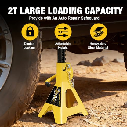 YELLOW JACKET 2 Ton Jack Stands (1 Pair) – Double-Locking Design for Cars & SUVs, 4400 lb Capacity, Premium Steel Construction