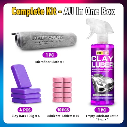 Car Clay Bars Auto Detailing 4 Pack 400g(4x100g) and Clay bar Lubricant Tablets 10 Pack(1pcs=16 oz) Clay bar kit, Spray Bottle and Microfiber Towel for Car Detailing