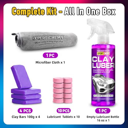Car Clay Bars Auto Detailing 4 Pack 400g(4x100g) and Clay bar Lubricant Tablets 10 Pack(1pcs=16 oz) Clay bar kit, Spray Bottle and Microfiber Towel for Car Detailing