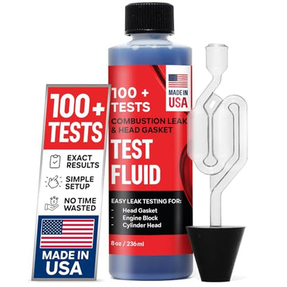 Combustion Leak + Head Gasket Test Kit - Over 100 Tests - Includes 8oz Leak-Detection Fluid, Tester + Nozzle - Made in USA - Detect Leaks Quickly For Most Engine Systems - Fuel, Boost, Coolant & More