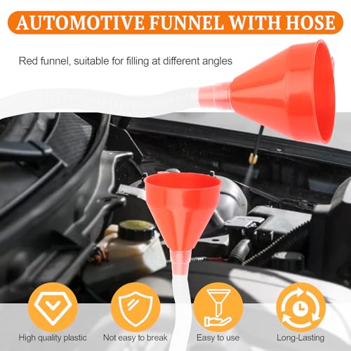 6 Pcs Automotive Funnels Set | Wide Mouth Fuel Funnels with Detachable Spout and Filter, Oil Funnel Kits for Filling Coolant, Engine Oil, Water, Gasoline