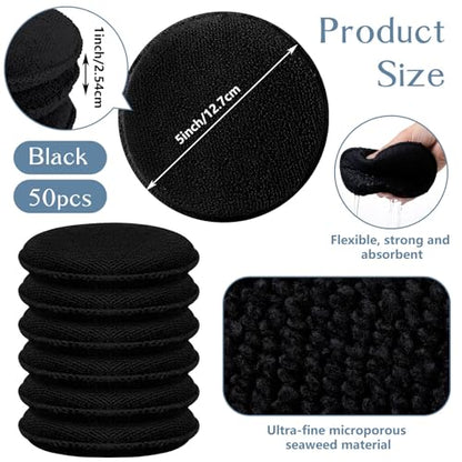 Tanlade 50 Pcs Car Detailing Microfiber Applicator Pad Wax Applicator Wash Microfiber Pads, 5 Inch Diameter (Black) - color: Black