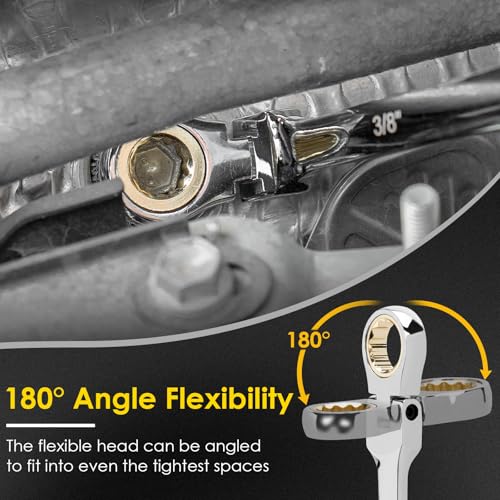 Extra Long Flex-Head Ratcheting Wrench Set, SAE 1/4" to 13/16", 5 Pcs Double Box End Long Handle Ratchet Wrenches, 72-Teeth, CR-V Labor-Saving Aviation Spanner with Pouch, Extra Torque for Tight Bolts - size: Extra Long Set SAE
