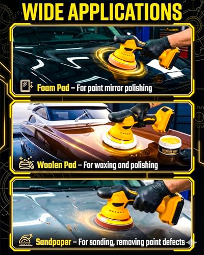 Cordless Buffer Polisher Compatible with Dewalt 20V Battery, 6 Inch Orbital Car Polisher Tool Only, 8-Speed 2800-5500 RPM,16PCS Polishing Accessories,for Waxing, Polishing, Paint Scratch Removal