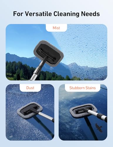 AstroAI Windshield Cleaner, Microfiber Window Cleaner with 4 Reusable Washable Large Sponge Pads, Extendable 180° Rotating Handle, Fits Cars & SUVs, Includes Spray Bottle, Gray - color: Gray
