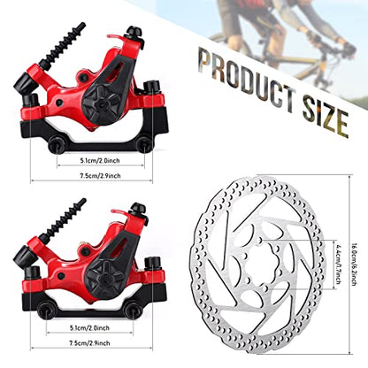 TOBWOLF 1 Pair Mechanical Disc Brake Kit, MTB Front & Rear Disc Brake Caliper with 160mm Rotor, Dual Piston Mechanical Disc Brake Set, Bicycle Accessories for Mountain Bike, Road Bike, BMX - Red - color: Mechanical Disc Brake Set - Dual Piston （Red）