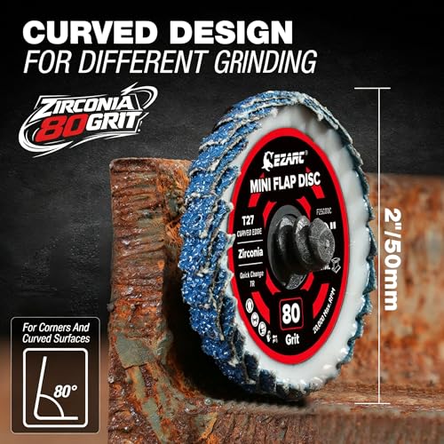 EZARC 10PCS Mixed Flap Disc Set for Die Grinder, 3" Flat & 2" Curved Zirconia Sanding Discs with Holder and 1/4" Shanks, 80 Grit Roll Lock Quick Change Grinding Wheels for Weld Rust Paint Removal - size: 80Gr 10P