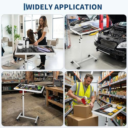 Mobile Work Table with Wheels, 220LBS Height Adjustable Rolling Mechanic Tool Tray, Heavy Duty Steel Work Table for Garage, Home, Automotive Repair & DIY Projects - color: White