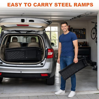 Heavy Duty Car Ramps Set of 2, Steel Auto Ramps 8000 LBS Capacity, Low Profile Car Ramps for Oil Change, Vehicle Service Ramp for Cars SUV & Light Trucks, 9" Lift Height (Black) - color: Black