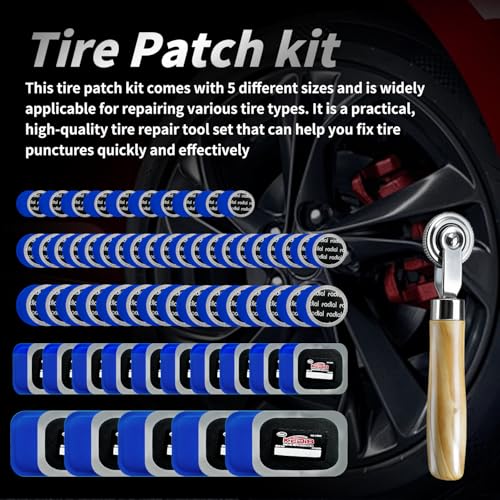 120 Pcs Tire Patches, Tire Repair Patch Kit Heavy Duty 5 Sizes Rubber Radial with 32, 42, 58, 65x80, 85x120 mm Emergency Repair Tool for Puncture Car Bus Truck Tractor Vehicle Motorcycle