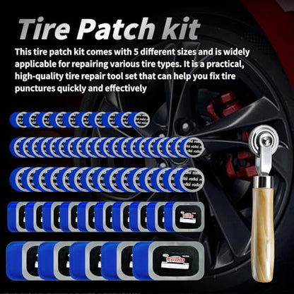 120 Pcs Tire Patches, Tire Repair Patch Kit Heavy Duty 5 Sizes Rubber Radial with 32, 42, 58, 65x80, 85x120 mm Emergency Repair Tool for Puncture Car Bus Truck Tractor Vehicle Motorcycle