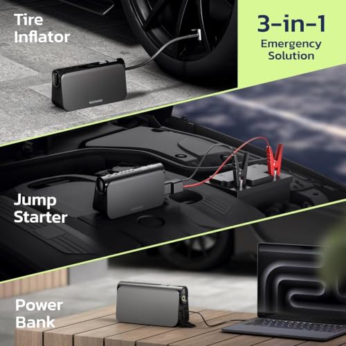 Woowind BoraPlus 3-in-1 Jump Starter with Air Compressor 150PSI & Powerbank | 65W Powerbank, Portable Tire Inflator & Car Battery Booster for 6.0L Gas, 3.0L Diesel Engines, 16000mAh with LED Light