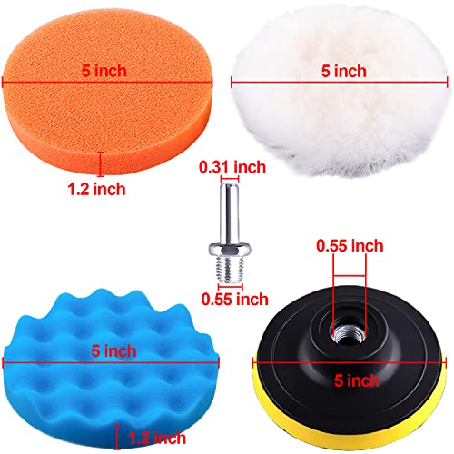 SIQUK 9 Pieces 5 Inch Buffing Pads Kit Foam Buffer Polisher Pads 5 Inch Hook and Loop Polishing Pads Buffer Attachment for Drill - size: 5 Inch