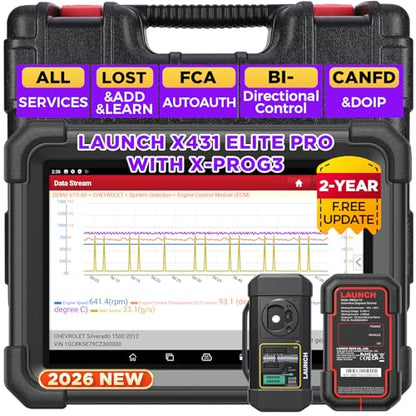 LAUNCH X431 1MM0 Elite Professional Diagnostic Scanner with X-PR0G3, 2026 Bi-Directional Control All System Scan Tool with CANFD & DOIP, 39+ Reset, Active Test ，FCA SGW Automotive Tool, 2 Yrs Update - color: black