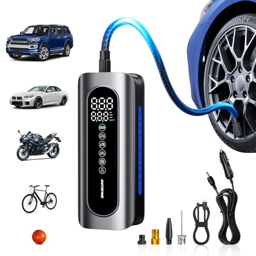 AUTOONE Tire Inflator Portable Air Compressor - 4X Faster 150PSI Cordless Air Pump with Digital Tire Pressure Gauge, 12V Car Power Adapter - for Car Motorcycle Bike Ball and More - size: 7800mAh