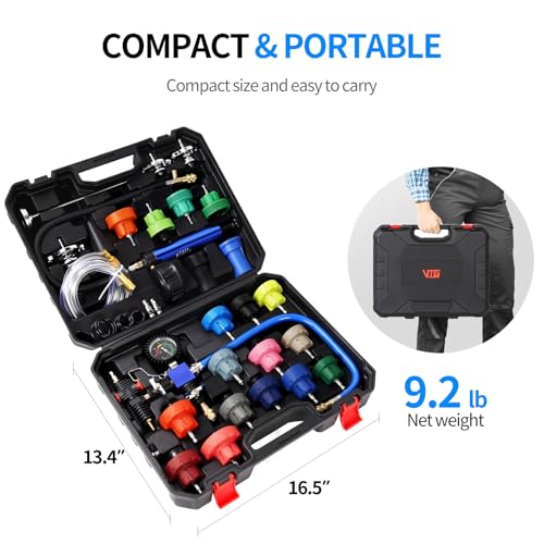 VTG VOGTEN 31PCS Coolant Pressure Tester Kit,Radiator Pressure Tester and Vacuum Refill Kit for Automotive Cooling System Water Tank Leakage Detection - color: Black