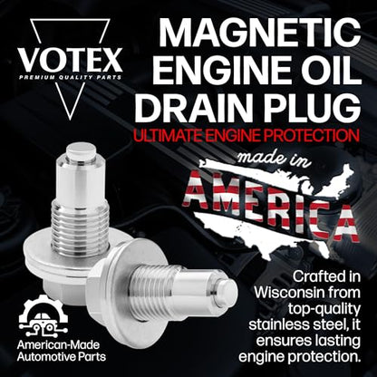 Votex - Made in USA - 1/2 X 20 Magnetic Engine Oil Drain Plug fits Buick, Cadillac, Chevrolet, Chrysler, Dodge, Ford, GMC, Jeep, Oldsmobile, Plymouth, Pontiac - Stainless Steel - Part Number DP004 - size: 1/2X20" Magnetic Drain Plug