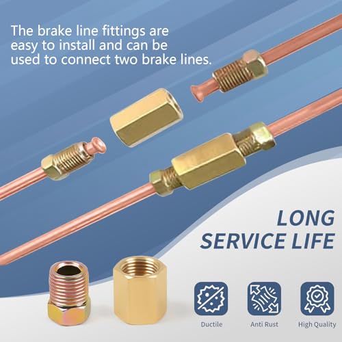 3/16" 25FT Copper Coated Brake Line Kit with Inverted Nuts and Unions, 3 in 1 Tube Bender, Brake Line Clips, Copper Coil Repair Kit for Car Industrial Hydraulic Brake Systems(Gold) - color: Gold, size: 3/16"