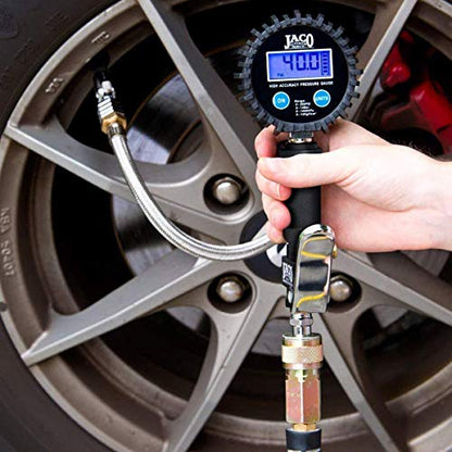 JACO FlowPro Digital Tire Inflator Gauge (200 PSI) with Lock-on Dually Air Chuck (Bundle Kit)