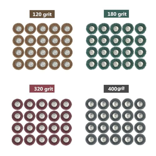 Rocaris 40 Pack 1 inch Abrasive Wheel Buffing Polishing Wheel Set for Rotary Tool - with 1/8" Shank (25mm)