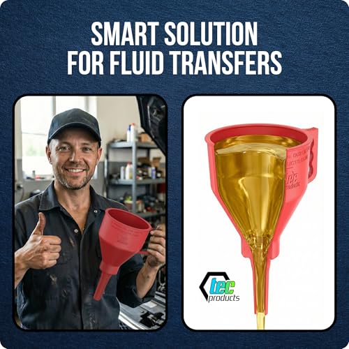 TEC Products FlexAll Short Neck Funnel - Flexible Funnel w/Hose, Durable Nitrile Rubber Automotive Funnels - Oil Change Tool for Transmission Fluid, Diesel, Gas - USA Made - Large (11 x 5.73 Inches) - size: Large