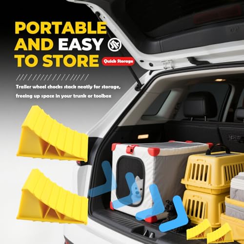 Wheel Chocks for Trailer 2 Pack,Non-Slip Heavy Duty Wheel Chocks for Parking Safety,Universal Triangular Tire Blocks Car Accessories for Most Trailers/RVs/Campers